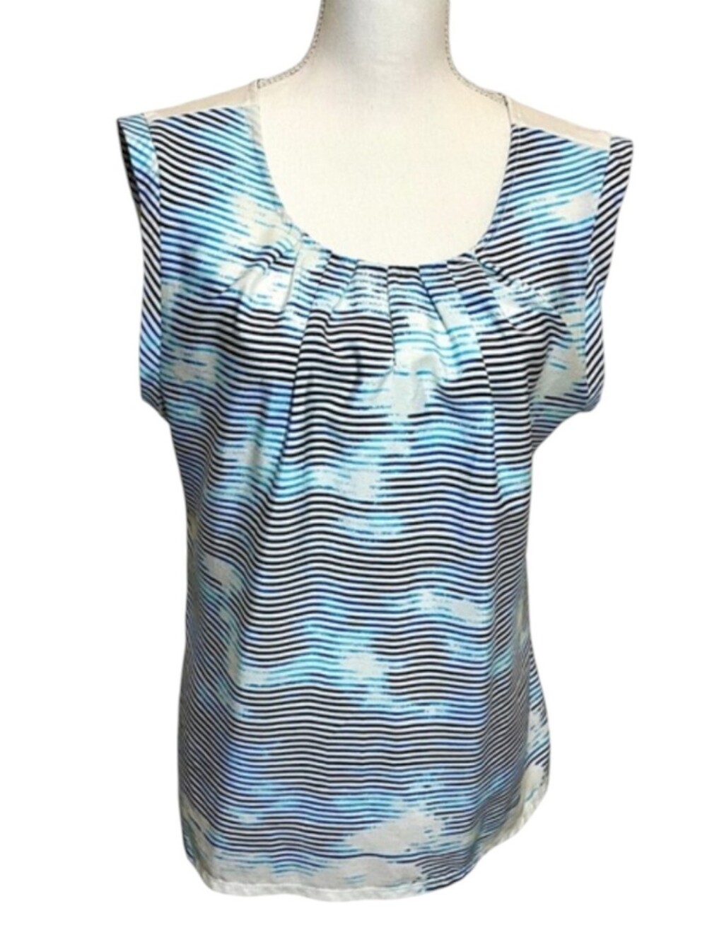 The Limited Sleeveless Striped Abstract Mixed Material Blouse - Size L